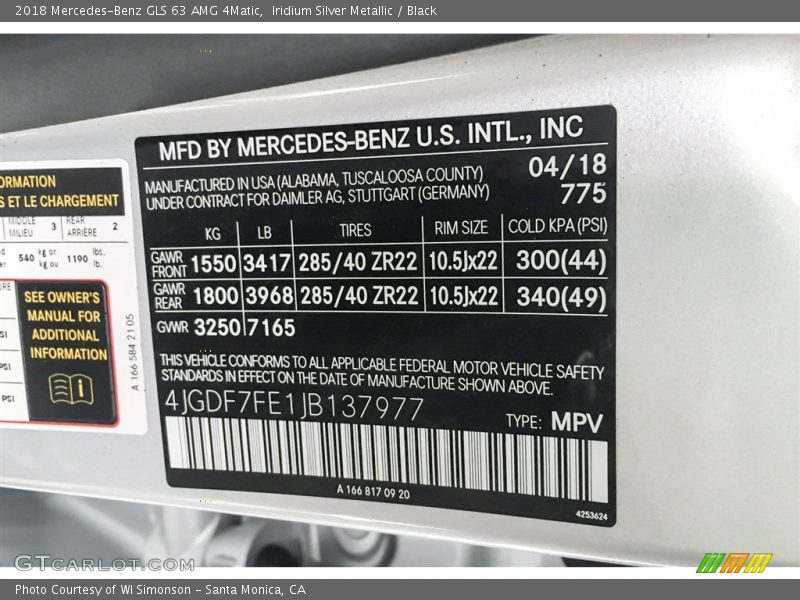 2018 GLS 63 AMG 4Matic Iridium Silver Metallic Color Code 775
