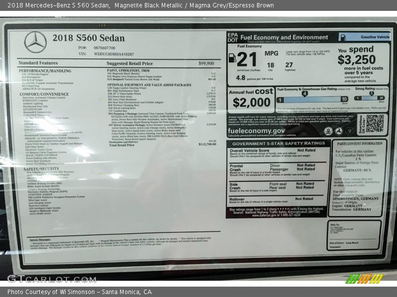 Magnetite Black Metallic / Magma Grey/Espresso Brown 2018 Mercedes-Benz S 560 Sedan