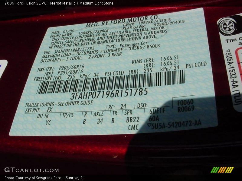 Merlot Metallic / Medium Light Stone 2006 Ford Fusion SE V6