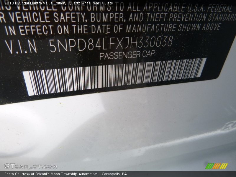 Quartz White Pearl / Black 2018 Hyundai Elantra Value Edition