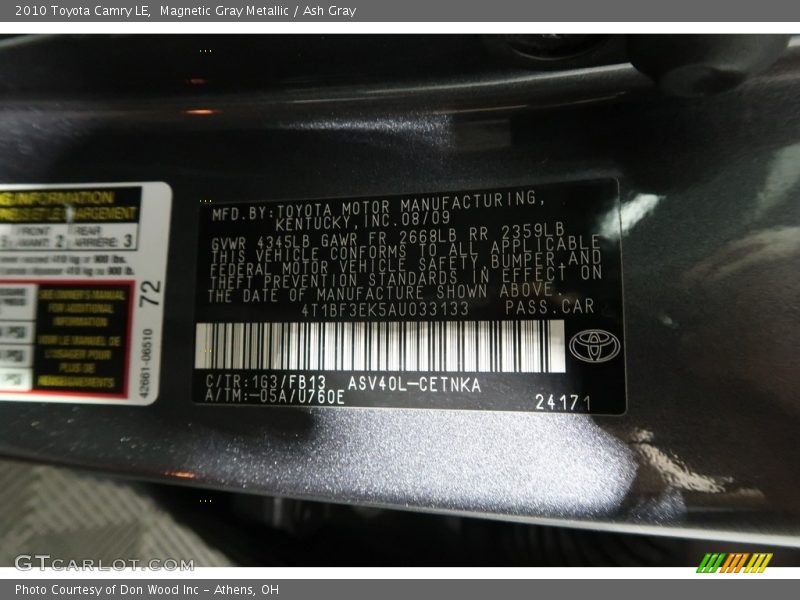 Magnetic Gray Metallic / Ash Gray 2010 Toyota Camry LE