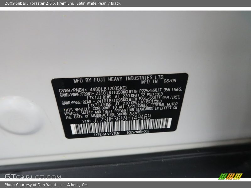 Satin White Pearl / Black 2009 Subaru Forester 2.5 X Premium