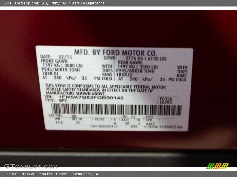 Ruby Red / Medium Light Stone 2015 Ford Explorer FWD