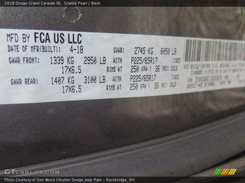 Granite Pearl / Black 2018 Dodge Grand Caravan SE