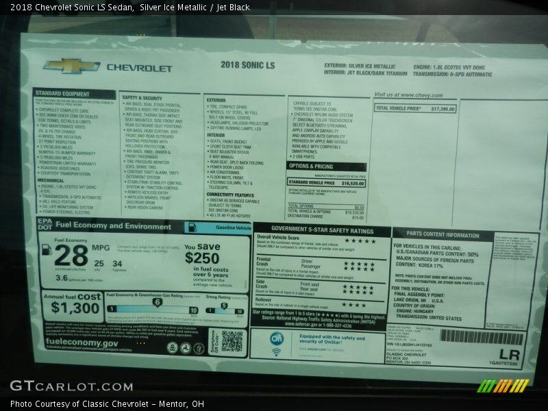 Silver Ice Metallic / Jet Black 2018 Chevrolet Sonic LS Sedan