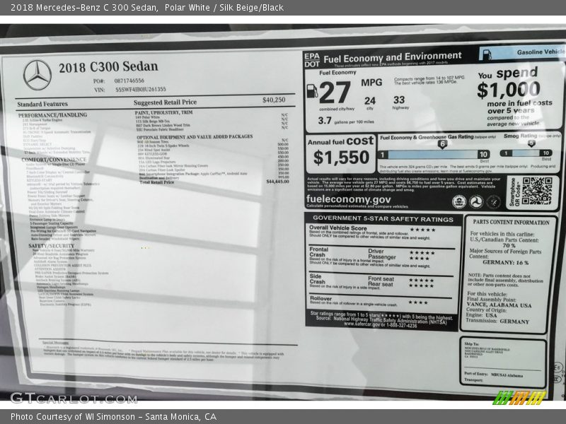 Polar White / Silk Beige/Black 2018 Mercedes-Benz C 300 Sedan