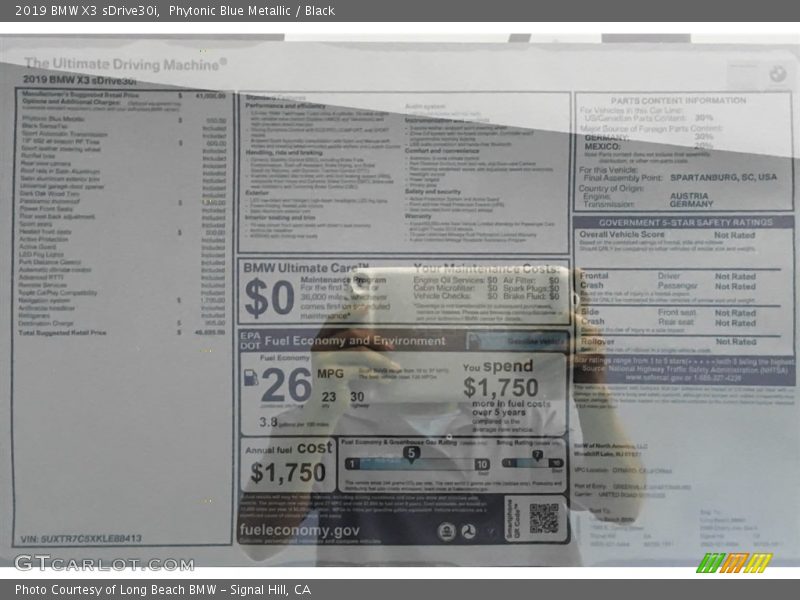  2019 X3 sDrive30i Window Sticker