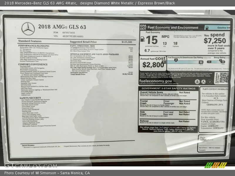  2018 GLS 63 AMG 4Matic Window Sticker