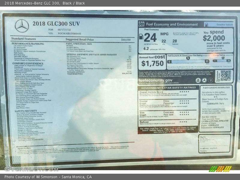 Black / Black 2018 Mercedes-Benz GLC 300