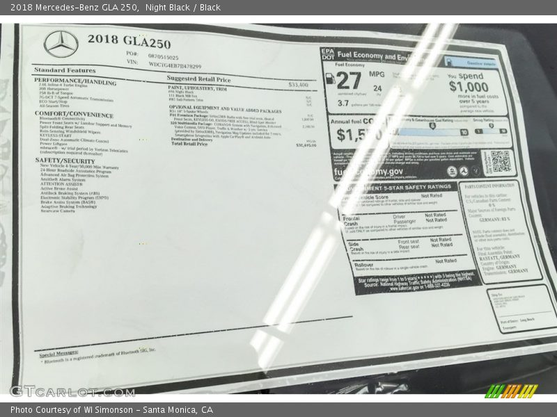 Night Black / Black 2018 Mercedes-Benz GLA 250