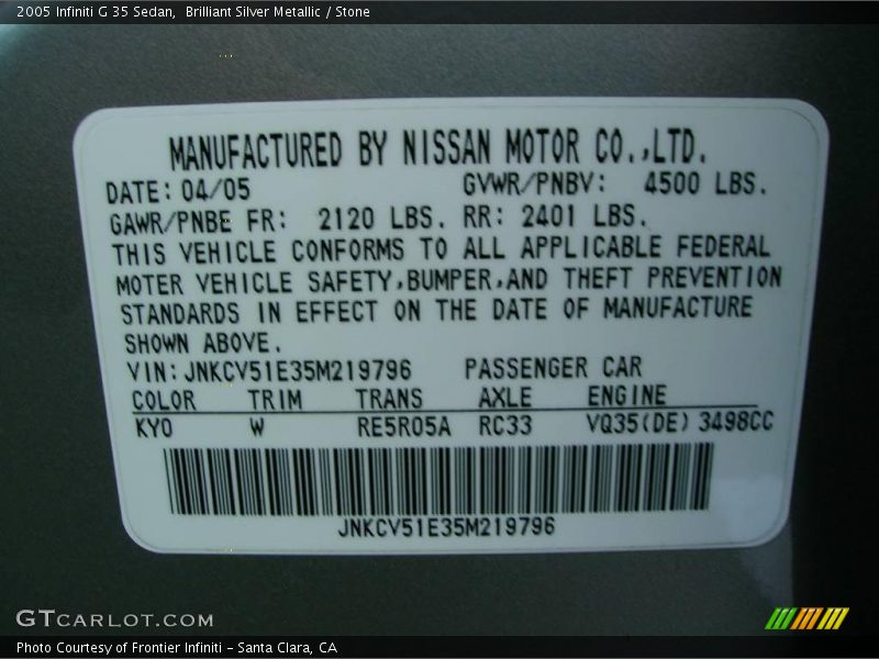 Brilliant Silver Metallic / Stone 2005 Infiniti G 35 Sedan