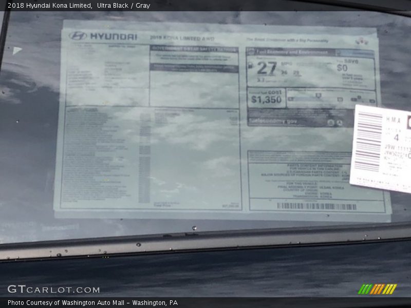 Ultra Black / Gray 2018 Hyundai Kona Limited