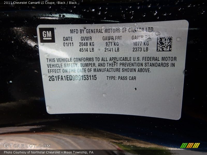 Black / Black 2011 Chevrolet Camaro LS Coupe