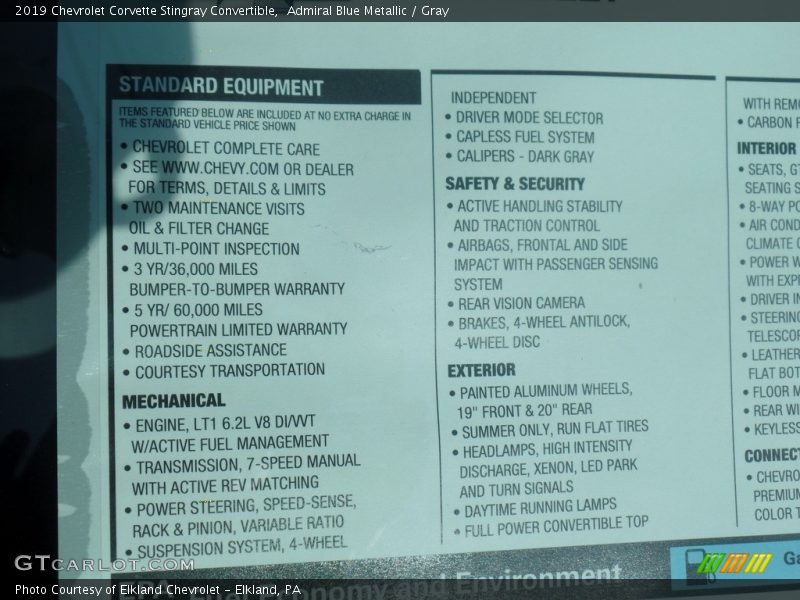  2019 Corvette Stingray Convertible Window Sticker