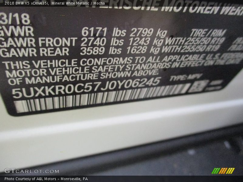 Mineral White Metallic / Mocha 2018 BMW X5 xDrive35i