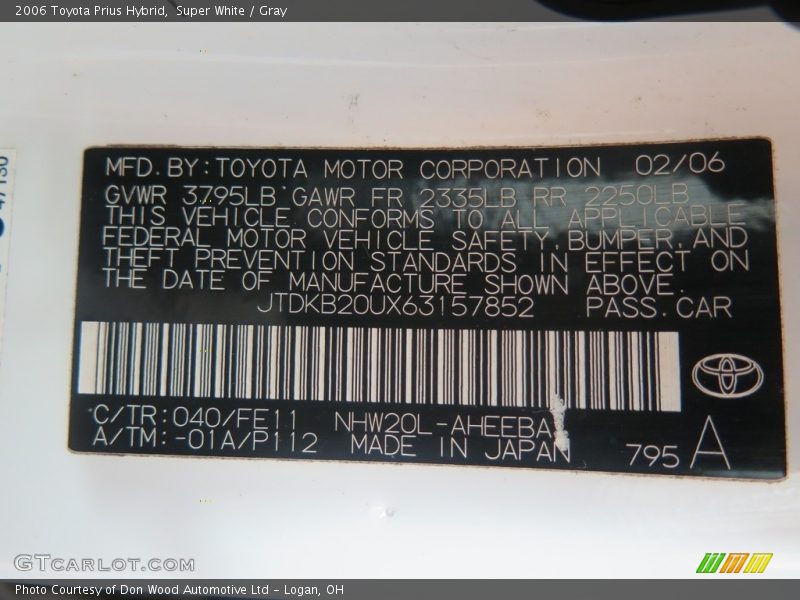 Super White / Gray 2006 Toyota Prius Hybrid