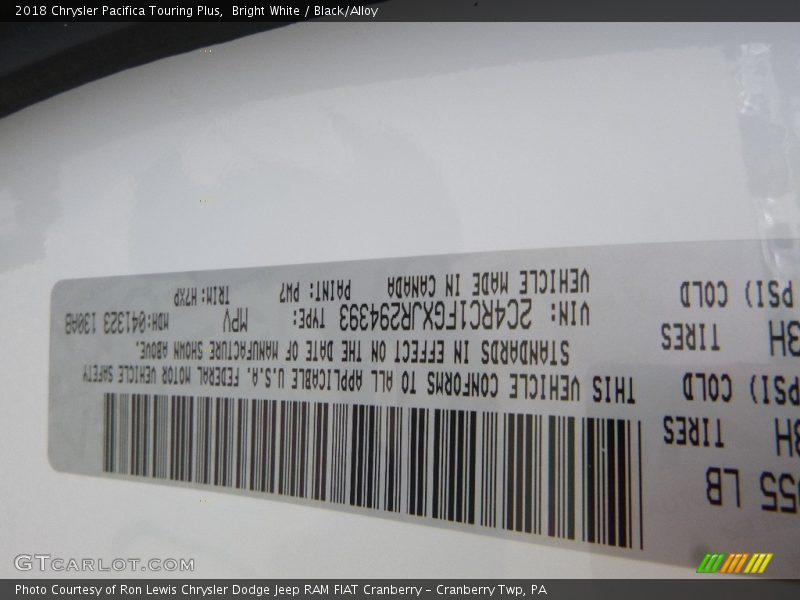 Bright White / Black/Alloy 2018 Chrysler Pacifica Touring Plus