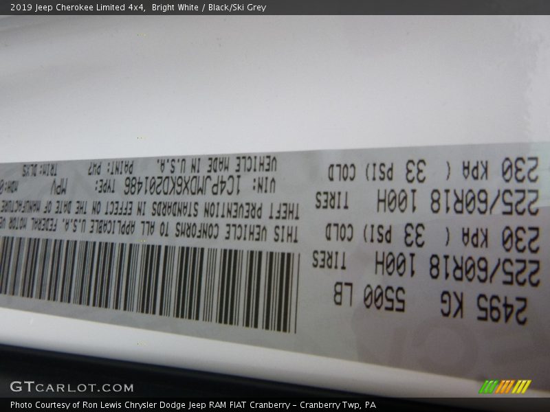 Bright White / Black/Ski Grey 2019 Jeep Cherokee Limited 4x4