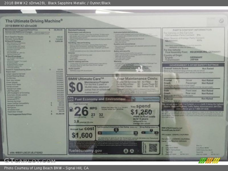 Black Sapphire Metallic / Oyster/Black 2018 BMW X2 sDrive28i