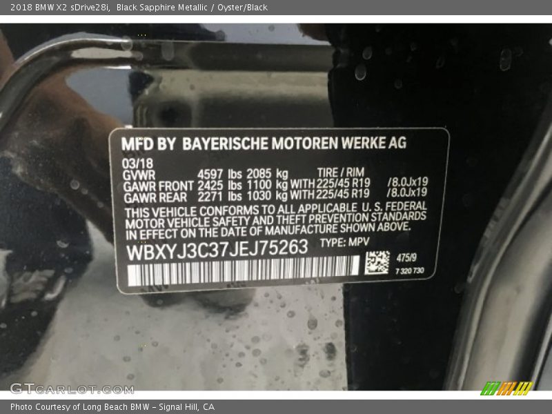 Black Sapphire Metallic / Oyster/Black 2018 BMW X2 sDrive28i