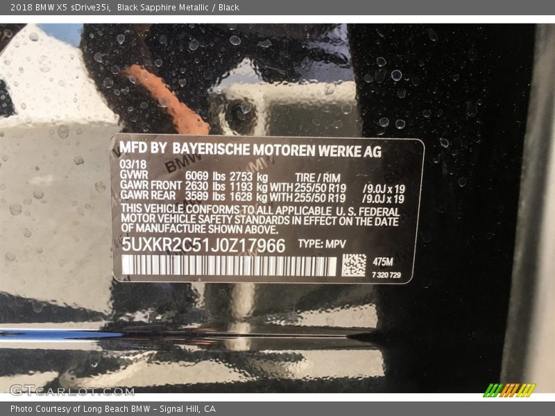Black Sapphire Metallic / Black 2018 BMW X5 sDrive35i
