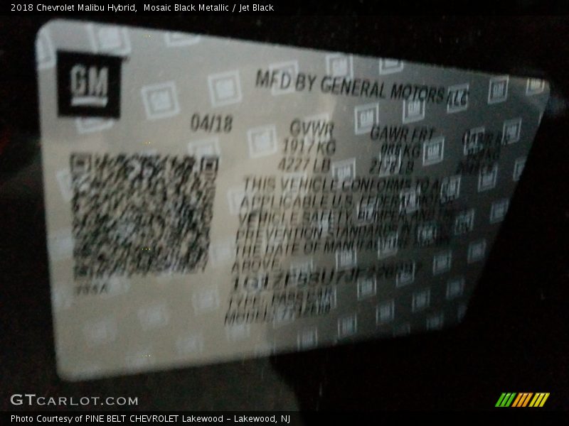 Mosaic Black Metallic / Jet Black 2018 Chevrolet Malibu Hybrid