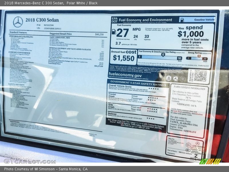 Polar White / Black 2018 Mercedes-Benz C 300 Sedan