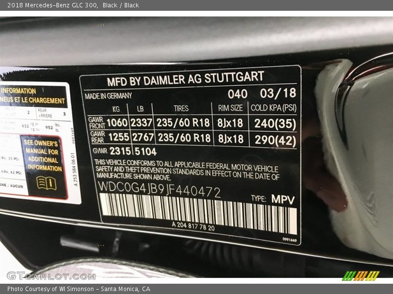 Black / Black 2018 Mercedes-Benz GLC 300