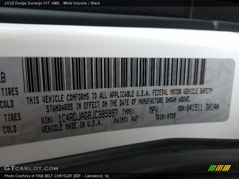 White Knuckle / Black 2018 Dodge Durango SXT AWD