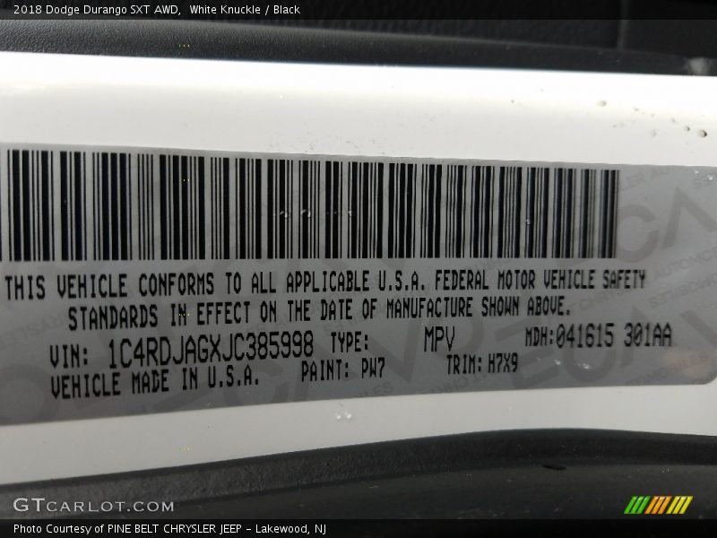White Knuckle / Black 2018 Dodge Durango SXT AWD