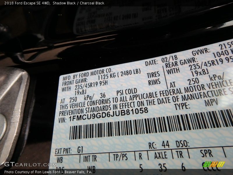 Shadow Black / Charcoal Black 2018 Ford Escape SE 4WD