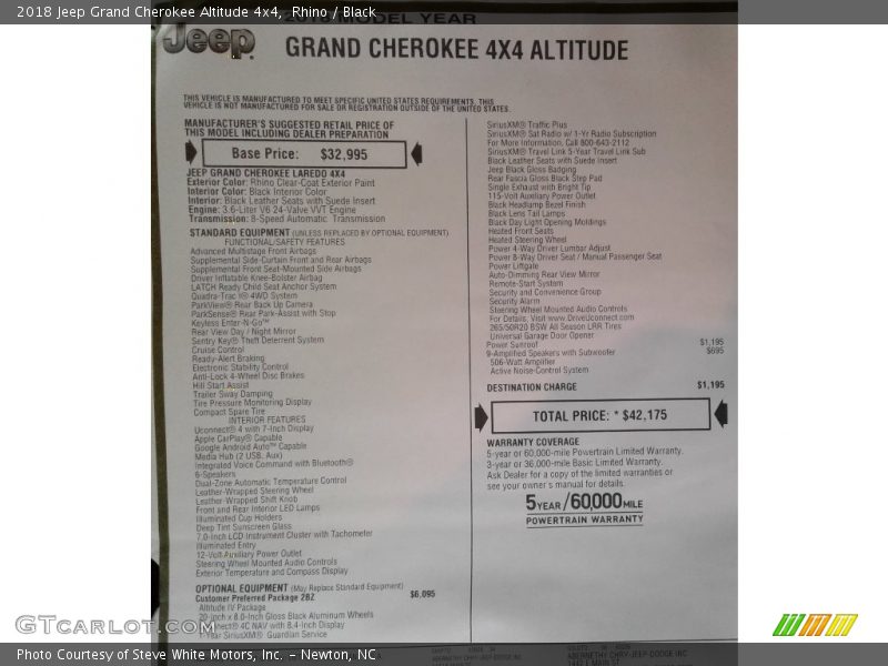  2018 Grand Cherokee Altitude 4x4 Window Sticker