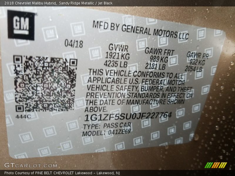 Sandy Ridge Metallic / Jet Black 2018 Chevrolet Malibu Hybrid