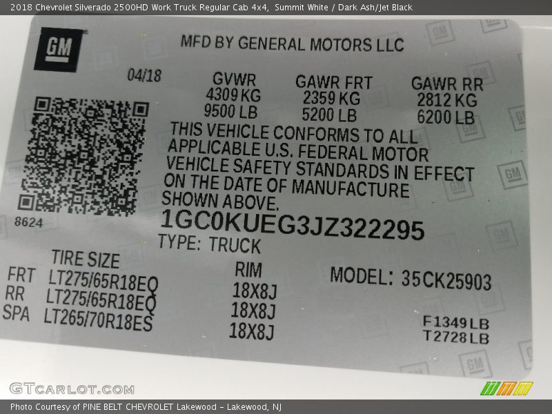 Summit White / Dark Ash/Jet Black 2018 Chevrolet Silverado 2500HD Work Truck Regular Cab 4x4