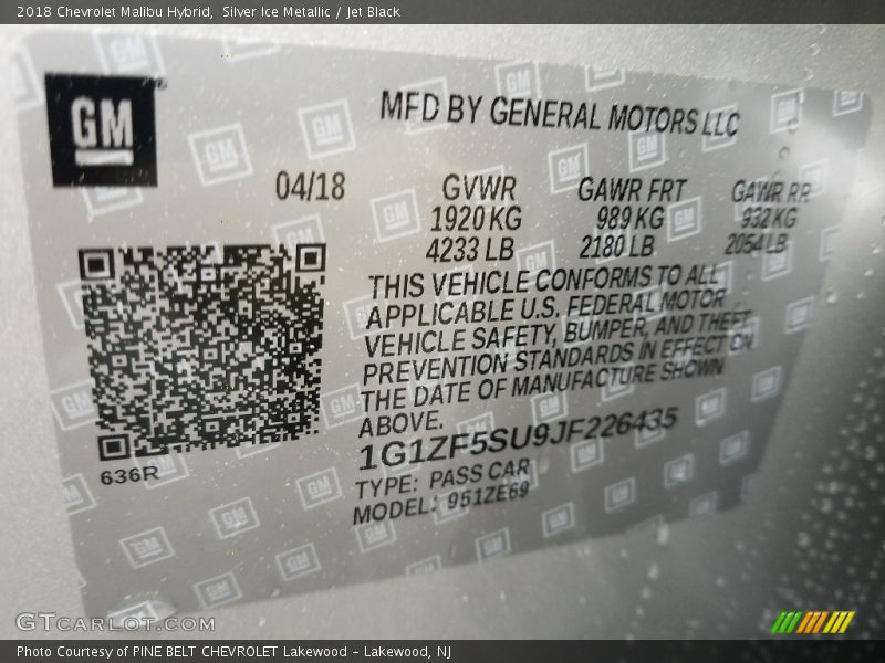 Silver Ice Metallic / Jet Black 2018 Chevrolet Malibu Hybrid