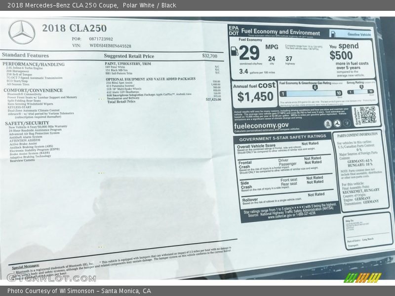 Polar White / Black 2018 Mercedes-Benz CLA 250 Coupe