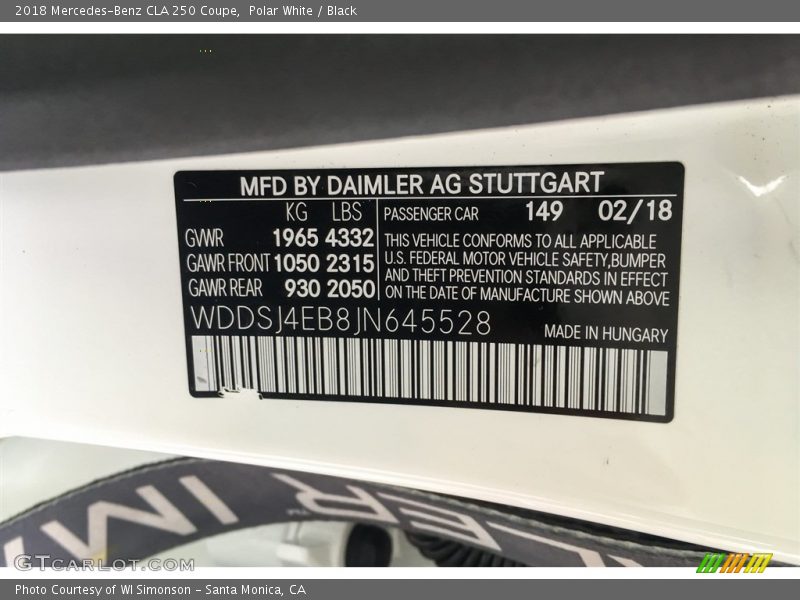 Polar White / Black 2018 Mercedes-Benz CLA 250 Coupe