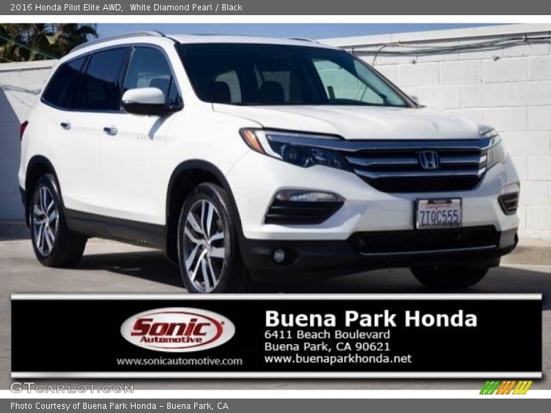 White Diamond Pearl / Black 2016 Honda Pilot Elite AWD