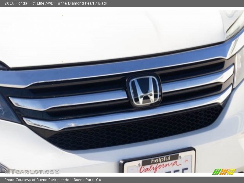 White Diamond Pearl / Black 2016 Honda Pilot Elite AWD