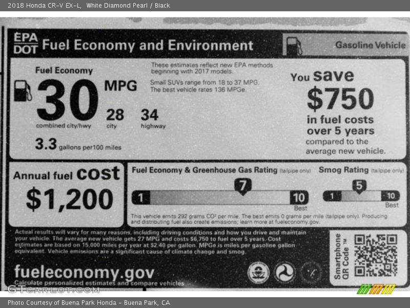 White Diamond Pearl / Black 2018 Honda CR-V EX-L