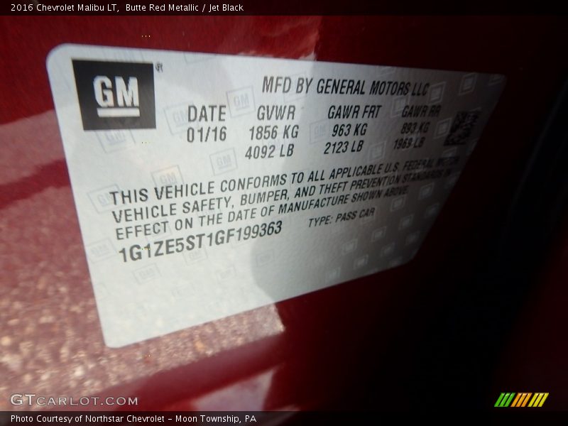 Butte Red Metallic / Jet Black 2016 Chevrolet Malibu LT