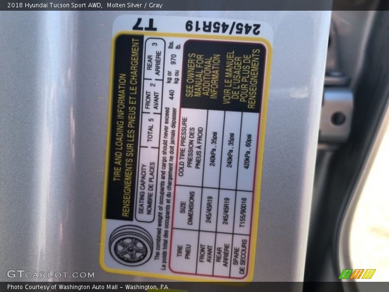 Info Tag of 2018 Tucson Sport AWD