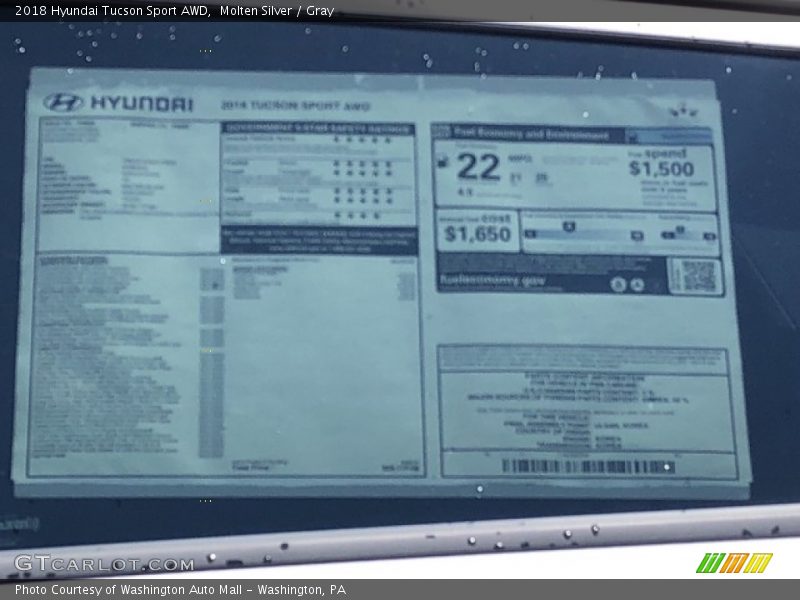 Molten Silver / Gray 2018 Hyundai Tucson Sport AWD