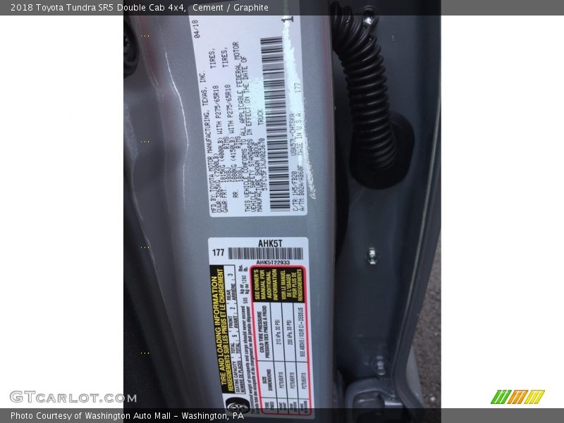 2018 Tundra SR5 Double Cab 4x4 Cement Color Code 1H5