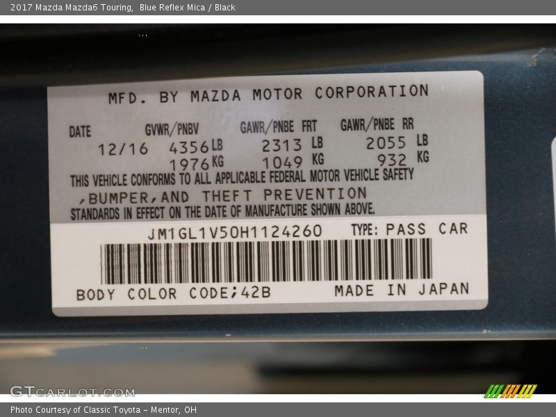 Blue Reflex Mica / Black 2017 Mazda Mazda6 Touring