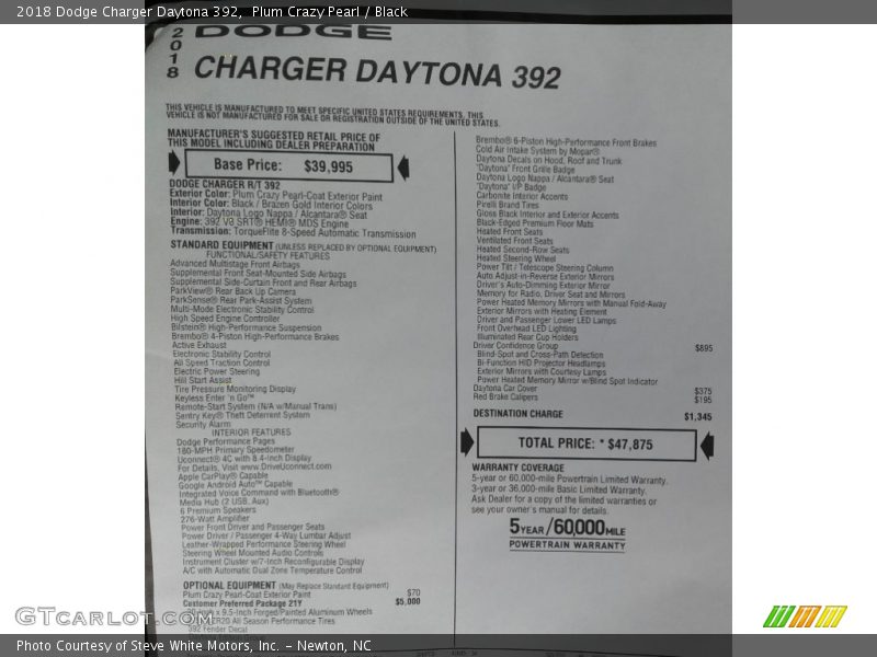 Plum Crazy Pearl / Black 2018 Dodge Charger Daytona 392