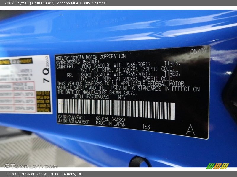 Voodoo Blue / Dark Charcoal 2007 Toyota FJ Cruiser 4WD