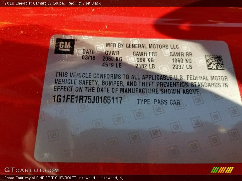 Red Hot / Jet Black 2018 Chevrolet Camaro SS Coupe