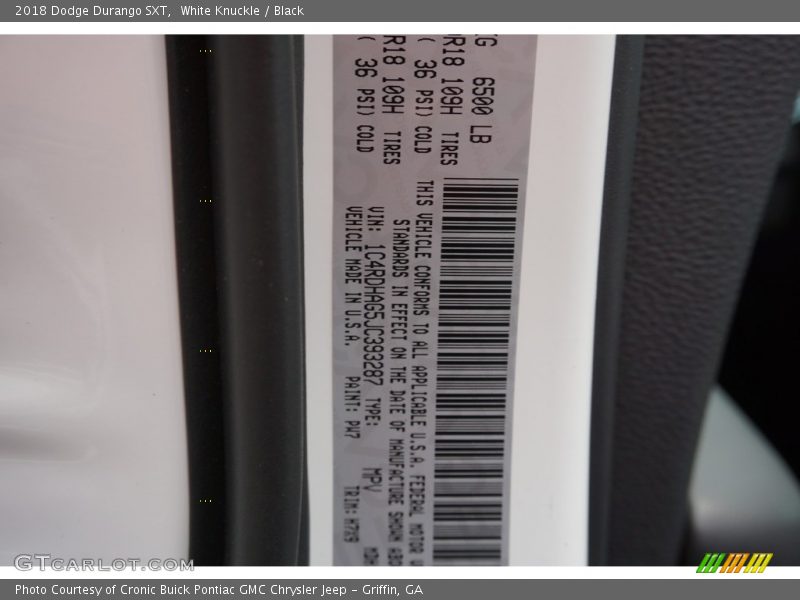 White Knuckle / Black 2018 Dodge Durango SXT