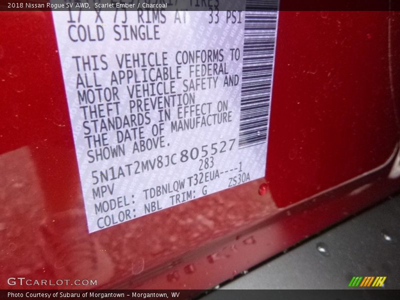 Scarlet Ember / Charcoal 2018 Nissan Rogue SV AWD